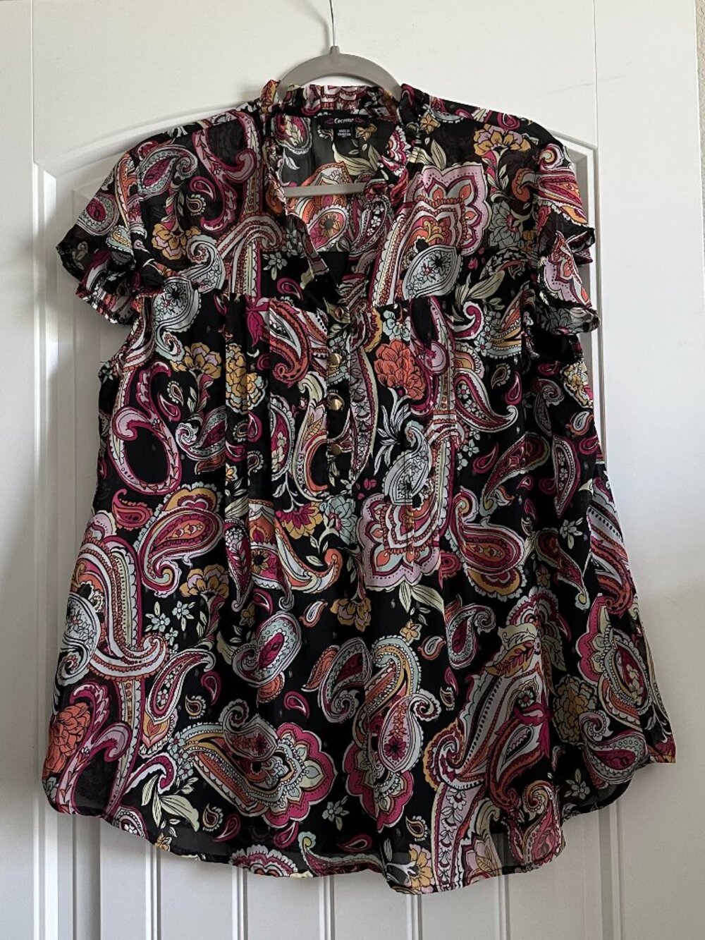 Cocomo Floral/Abstract Pleated Colorful Top XL